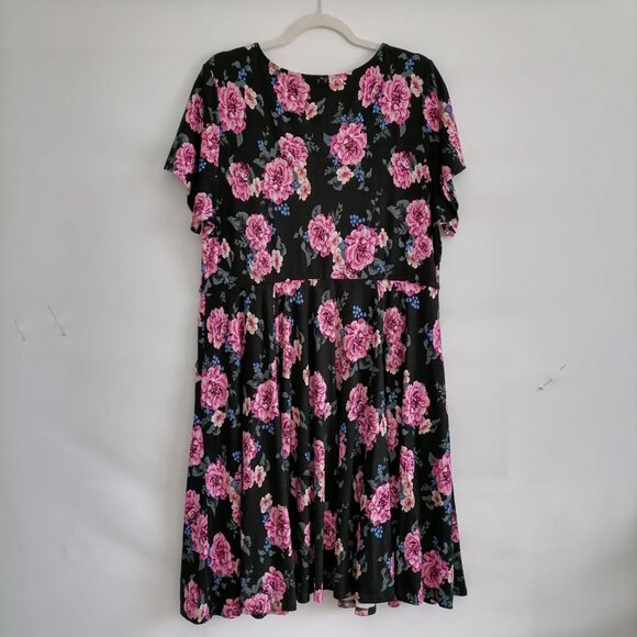 NWT Torrid Womens Black Floral Print Scoop Neck Peasant Mini Dress Size US 2X - Picture 4 of 7